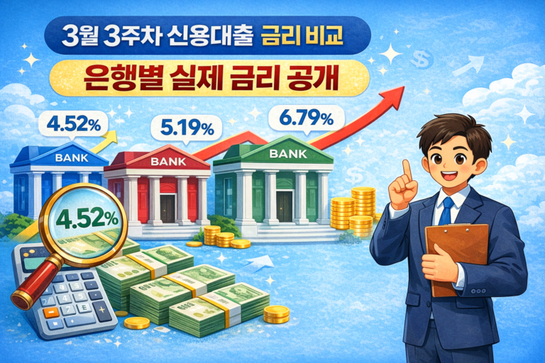 3월 3주차 신용대출 금리 비교 은행별 실제 금리 공개 4퍼센트 5퍼센트 6퍼센트