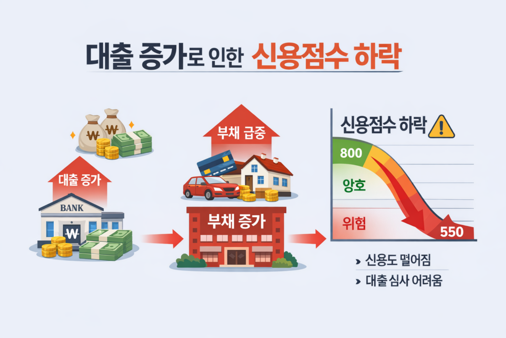 대출 증가로 신용점수 하락하는 구조 설명