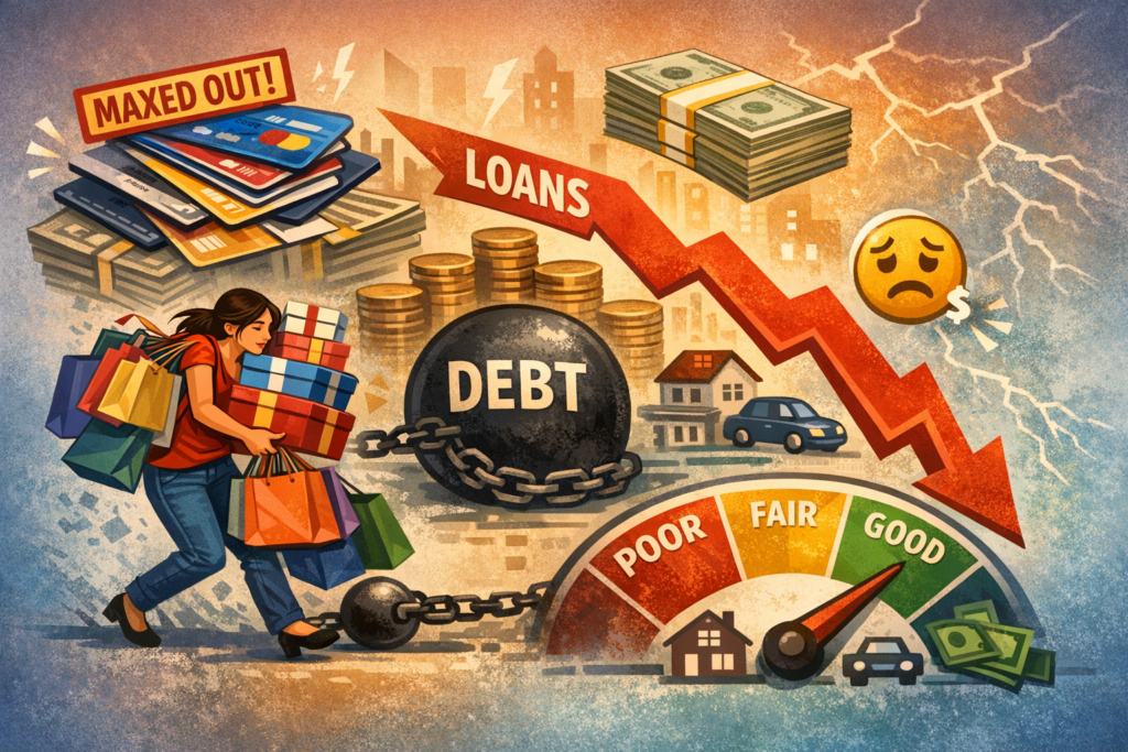 카드 과다 사용과 대출 증가로 신용점수 하락하는 패턴