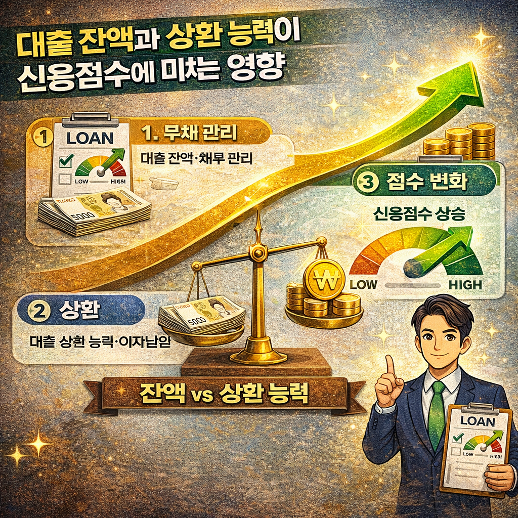 대출 잔액과 상환 능력이 신용점수에 미치는 영향 구조