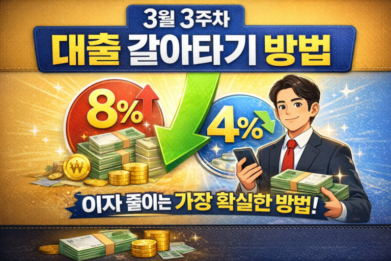 3월 3주차 대출 갈아타기 금리 비교 8퍼센트에서 4퍼센트 절약